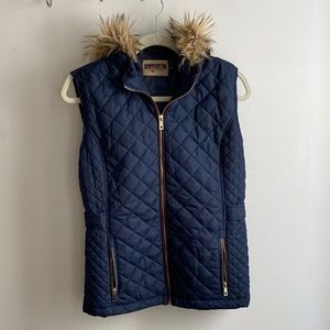 Blue Puff Vest w/ Faux Fur Hoody. Size L